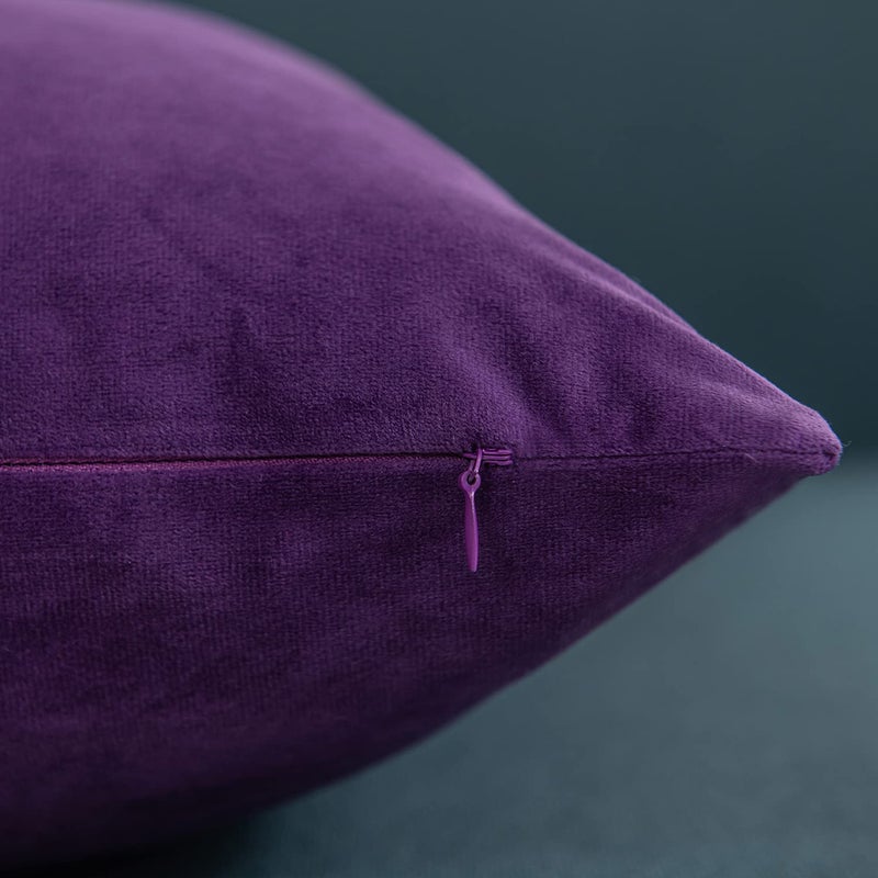DEZENE 18x18 Throw Pillow Cases Purple: 2 Pack Cozy Soft Velvet Square Decorative Pillow Covers for Farmhouse Home Decor - Image 2